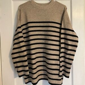 Women’s Cream/Black Crewneck Tunic Pullover Sweater - A New Day - Large
